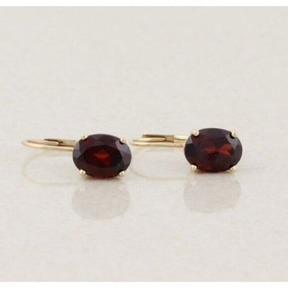 10k Yellow Gold Natural Garnet Earrings Dangle Drop - Picture 1 of 8